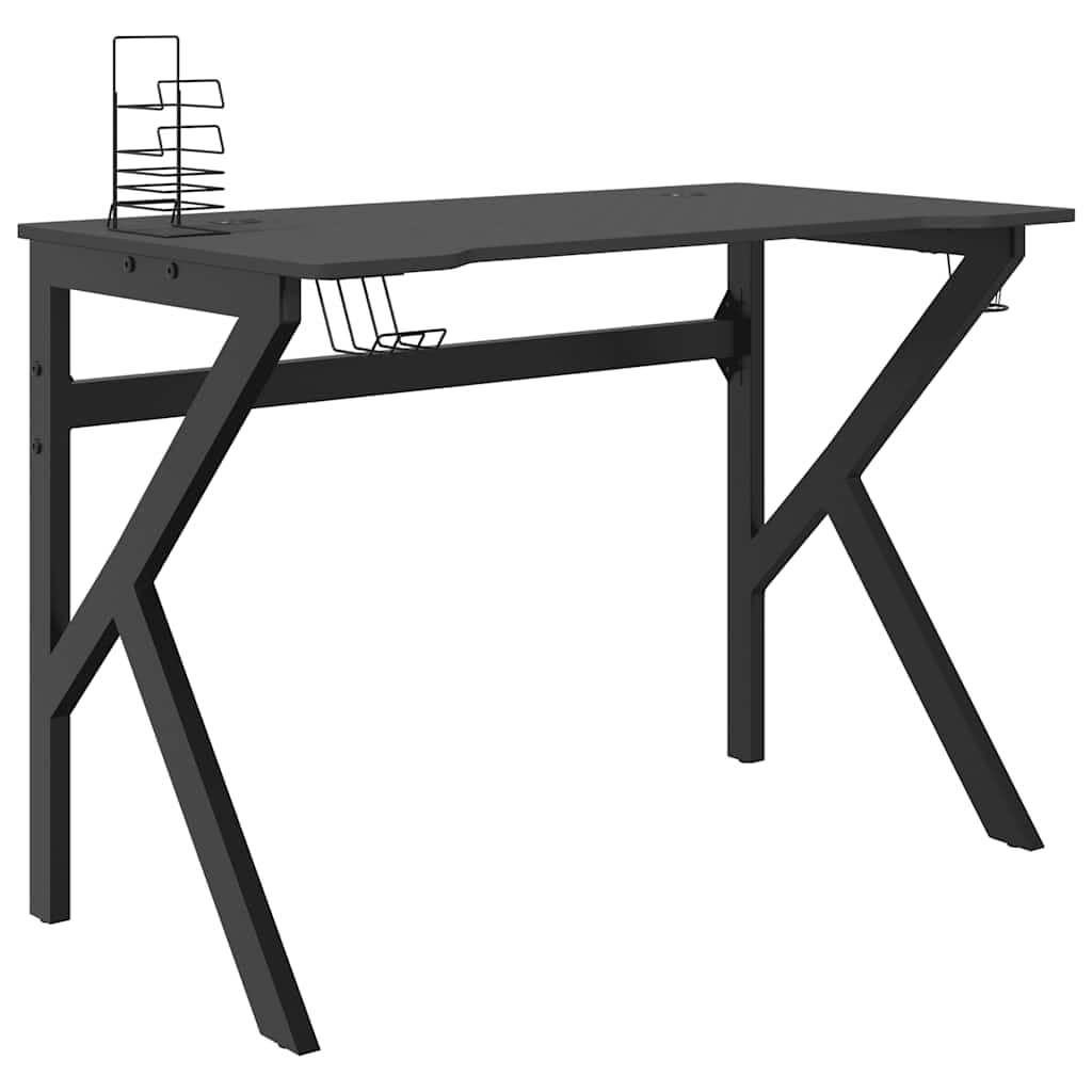 Scrivania da Gaming Nera Gambe a K Porta PC 110x60x75 cm | Tavolo porta computer per studio e cameretta con supporto per cuffie, portabicchiere e porta controller.