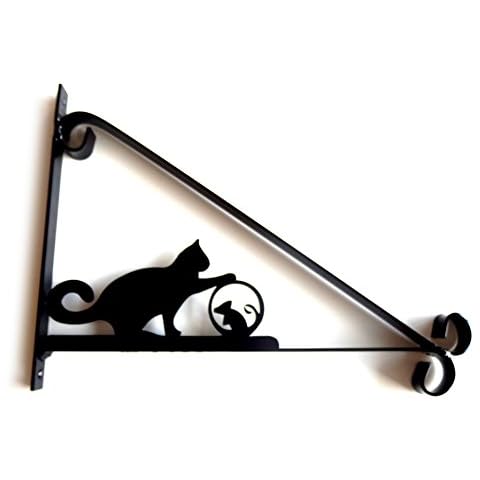 Metal Magpie Cat with Mouse in a Ball Silhouette Scroll Heavy Duty Hanging Basket Bracket Cover