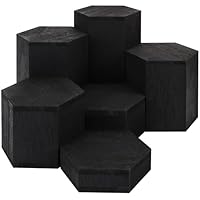 BELLE VOUS 6 Pack of Black Wooden Hexagon Display Risers - Wood Showcase Stands for Shelves and Countertops - Step Plinths for Jewellery, Retail, Figures, Cupcakes and Desserts