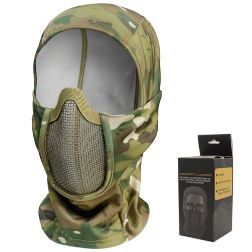 Qavctw Skimaske für Männer und Frauen, Outdoor-Gesichtsmaske, Anti-Beschlag-Brille, Sturmhaube, Skimaske mit Netz-Mundschutz, taktische Maske mit Vollgesichtsschutz für Outdoor-Skifahren, Snowboarden,
