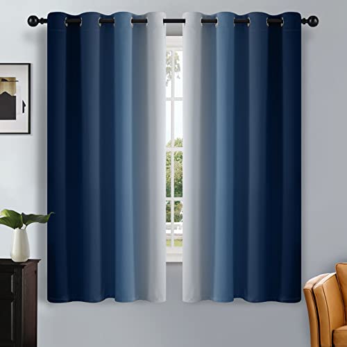 Image of SimpleHome Ombre Blue to Grey White Curtains for Living Room 52Wx63L | Room Darkening Curtains for Bedroom,Gradient Light Blocking Curtain,Thermal Insulated Grommet Window Drapes,2 Panels,63 Inch