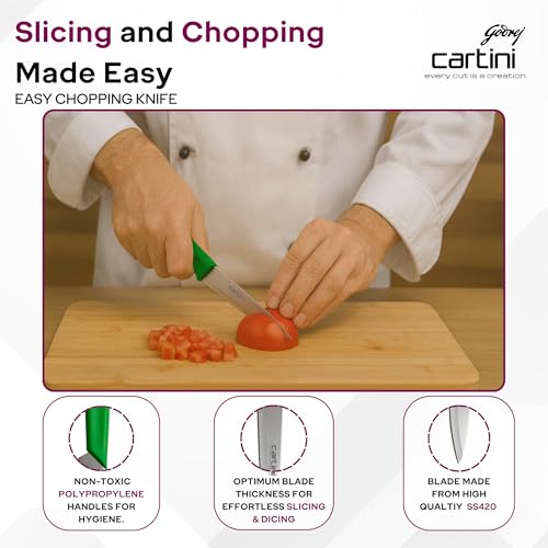 Image of Godrej Locks Cartini Knife | Easy Chopping Knife (Green) for Home, Restaurant and Professional Chef Use| Slicing and Chopping Leafy Vegetables for Multi-Purpose Use | SS Hollow Ground|Stainless Steel