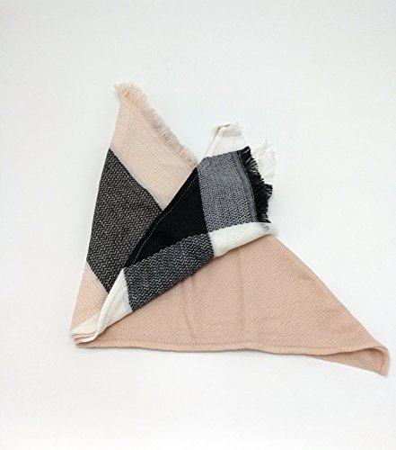 Wander Agio Womens Warm Scarf Triangle Winter Shawls Large Scarves Stripe Plaid Fichu Big Plaid Grey Pink 11 #TOP3