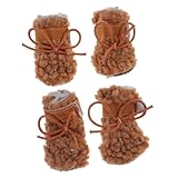 TOGEVAL 4個子犬用冬季防滑スノーブーツ ブラウン 裏地プラッシュ 犬用屋外シューズ 肉球保護でフローリング傷防止 快適着用可能