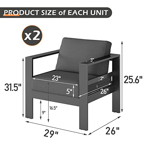 Betterhood Outdoor Aluminum Patio Furniture Set, Modern Outdoor Sectional With 5" Cushion & Wide Armrest & Backrest, Patio Sectional Sofa Set Of 2 For Balcony, Garden, Dark Grey #TOP5