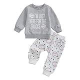 Chloefairy Toddler Baby Boy Baseball Outfit Sweatshirt Top Baseball Jogger Pants Set Sweatsuit 2Pcs Infant Fall Winter Clothes (Gray, 0-6 Months)