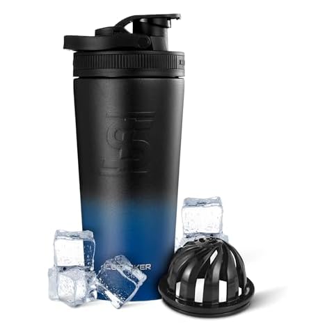 Ice Shaker Insulated Stainless Steel Shaker Bottle | 26oz, Navyblack | Cold for 30+ Hours | Insulated Cup with Twist-on Agitator | Odor-Free Shaker Cup for Protein Shakes, Water, Smoothies, Cocktails Cover