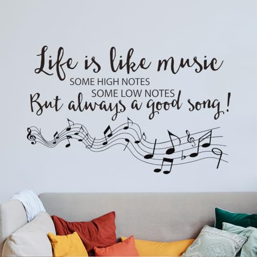 SUPERDANT Adhesivo de pared con partituras musicales con texto musical, calcomanía de pared, adhesivo de pared, despegar y pegar, pegatinas de pared de vinilo para sala de estar, sala de estar