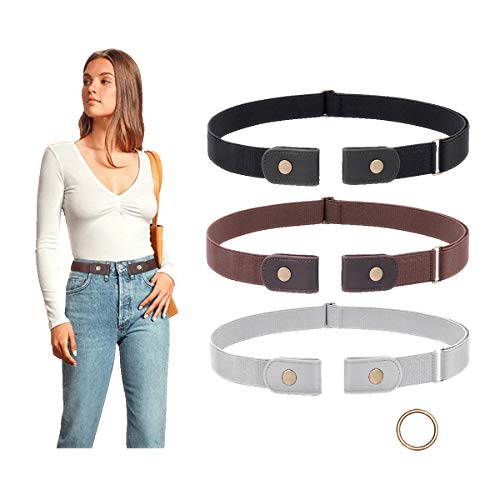 3 Pieces No Buckle Belt Women Belt SUOSDEY Buckle Free Invisible Elastic Belt for Jeans Pants,black coffee gray,34-48