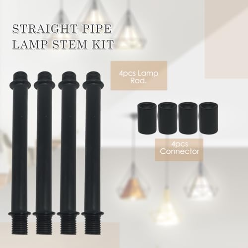 Image of 4pcs Black M10 Straight Pipe Lamp Stem Kit with Connector,Threaded Extension Rod Metal Lamp Parts Replacement,with 4pcs M10 Connector(Length:100mm /4 inch)