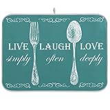 Dark Teal Absorbent Dish Drying Mat Live Laugh Love Microfiber Dish Dryer Mats for Kitchen Counter 1