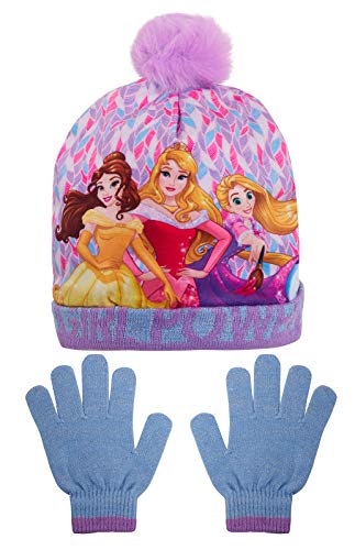 Preisvergleich Produktbild Disney Mädchen Prinzessinnen-Bommelmütze + Glitzerhandschuhe Mädchen Power-Wolliges Winterset Gr. 54 cm, violett