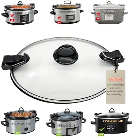 Oval Glass Lid Compatible with Crock Pot 6 Quart Slow Cooker SCCPVL600-S-BR, CPSCVC60LL-S, CPSCVC060LL-BP， Measure your pot per picture to match right lid replacement - Thumbnail 2