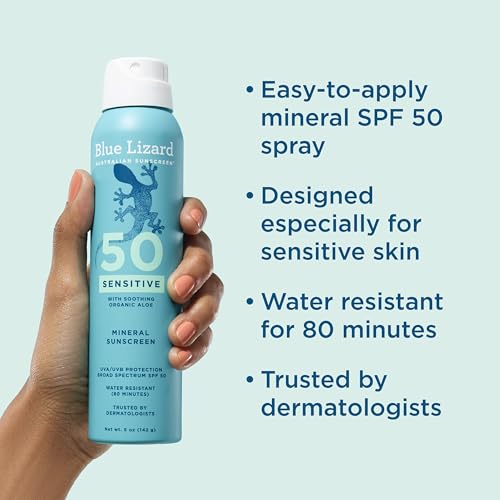 Image of Blue Lizard Sensitive Mineral SPF 50 Spray, Dermatologist-Recommended Brand, Broad-Spectrum UVA /UVB Protection, Water-Resistant, Zinc Oxide Formula, 5 oz