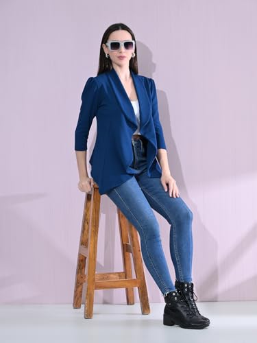Image of Cotton Blend Women's Single Breasted Relaxed Fit Shawl Collar 3 /4 Sleeve Blazer
