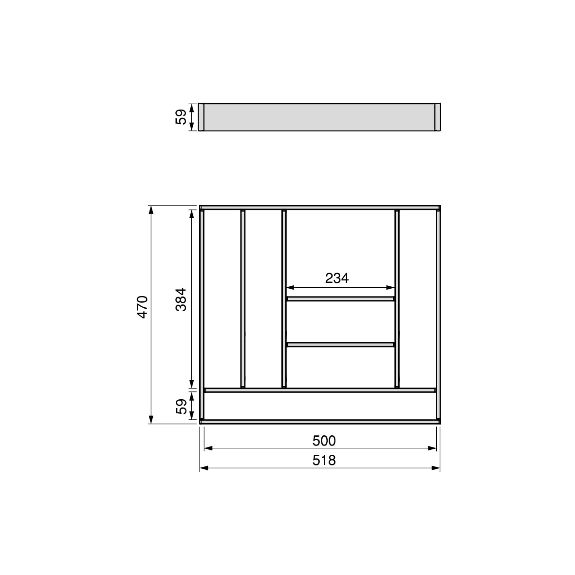 Emuca - Organizzatore per cassetti 600x500, divisori per cassetti, Alluminio, Grigio Antracite