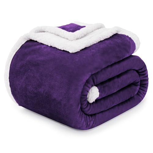 BEAUTEX Sherpa Fleece Throw Blankets, Soft Fluffy Flannel Plush Blanket and Throw, Fuzzy Cozy Purple Cuddle Blankets for Couch Bed Sofa Adults (50" x 60", Purple)