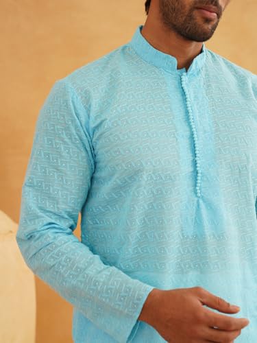 Image of Sojanya (Since 1958 Motifs Embroidered Thread Work Pure Cotton Straight Only Kurta