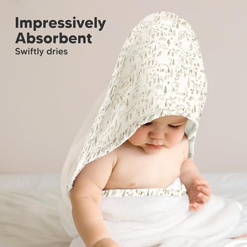Image of KeaBabies Hooded Baby Towel for Newborn, Baby Bath Towels (Wildwood, 35x35)