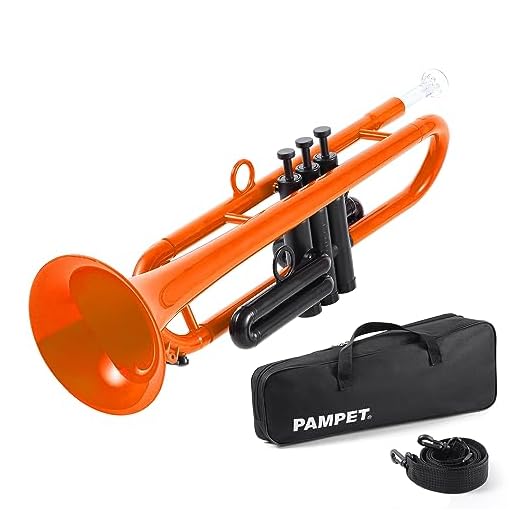 PAMPET Juego de trompeta profesional de plástico para estudiantes principiantes con boquilla 7C y boquilla 3C, instrumento de trompeta Bb naranja