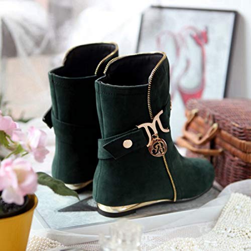 VOKLIN Women's Winter Metallic Slouch Ankle Boots Suede Quilted Zipper Flat Dressy Booties Dressy Short Boot4