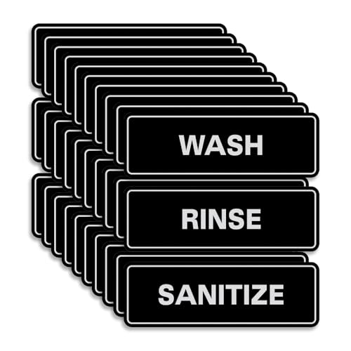 All Quality Standard WASH RINSE SANITIZE Sign (10-Pack - 30 Pieces) - Silver (Large)