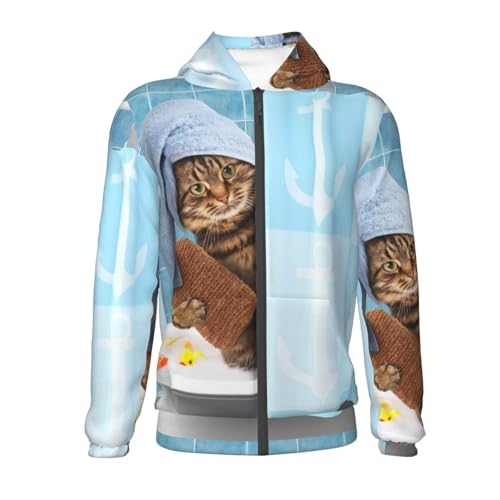 Funny Cat Taking a Bath Kids Pullover Hoodies Boys Zip Up Sweatshirts Girls Athletic Clothes with Pocket2