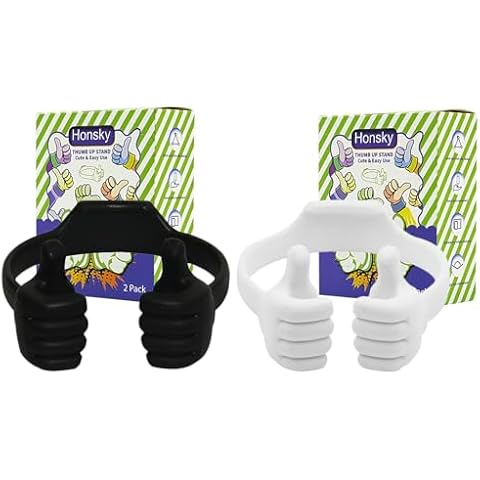 Honsky Thumbs-up Phone Stand for Tablets, E-Readers and Smart Phones - 1 Pack of Black & 1 Pack of White Cover