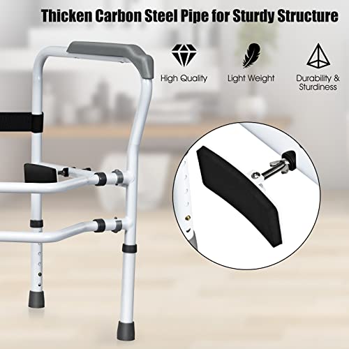 Giantex Toilet Safety Rail Free Standing Safety Assist Frame W/ 360°Rotatable Clip,Adjustable Height & Width Toilet Armrest, 300 Lbs Weight Capacity For Disable Elderly Commode Stability Handrails #TOP3