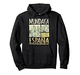 Mundaka España - Tabla de surf y olas con impresión envejecida Sudadera con Capucha