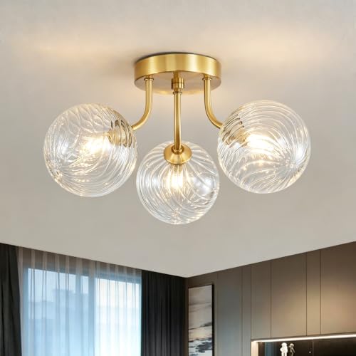 Mid Century Modern Ceiling Light: 3-Light Glass Semi Flush Mount Chandelier