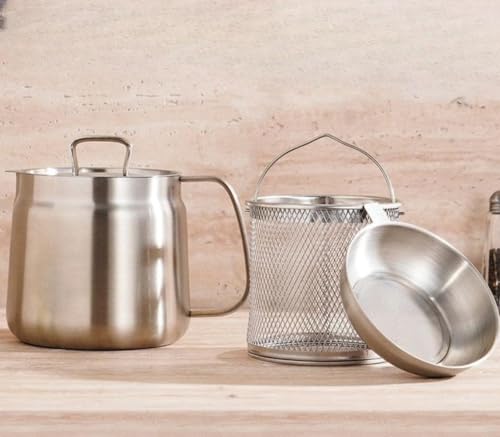 CokBlu 304 ステンレス多用途油処理器具クリーンオイルマスター−揚げ鍋・油こし器・オイルポット 3-in-1 100 メッシュフィルターネット+蓋付き 天ぷら油残留物濾過 レストラン・家庭キッチン用揚げ物油入れ