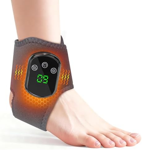 Masajeador de Pies con Calor, Masajeador de Tobillos Inalámbrico con Calefacción Tobillo con 5 niveles de Calor y 3 Configuraciones de Vibración, Recargable para Pies Tobillos y Pantorrillas