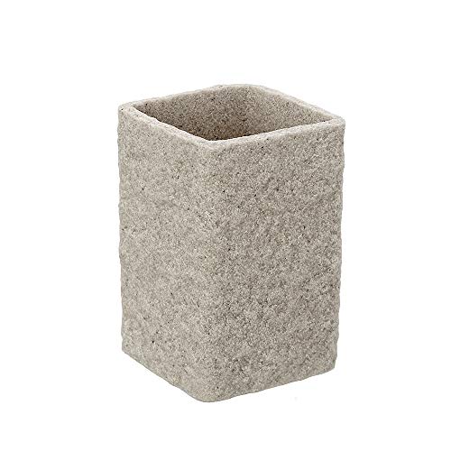 Inbagno Bicchiere Portaspazzolino Effetto Pietra, in Resina, 7 x 7 x H 10,7 cm, Beige