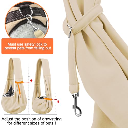 Image of Tomkas Small Dog Cat Sling Carrier Puppy Purse Travel Wrap Soft Crossbody Pet Bag (Cream, M - Classic Pocket & Classic Strap)