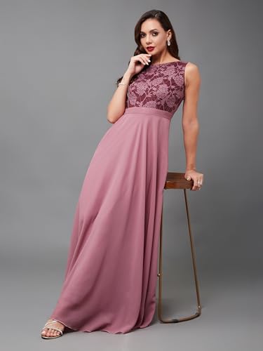 Image of Miss Chase Women's Round Neck Sleeveless Floral Lace Fit & Flare Maxi Dress