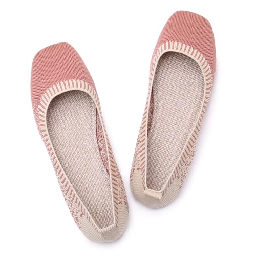 Image of RVROVIC Women's Knit Square Toe Ballet Flats, Slip‑On Casual Flat Shoes