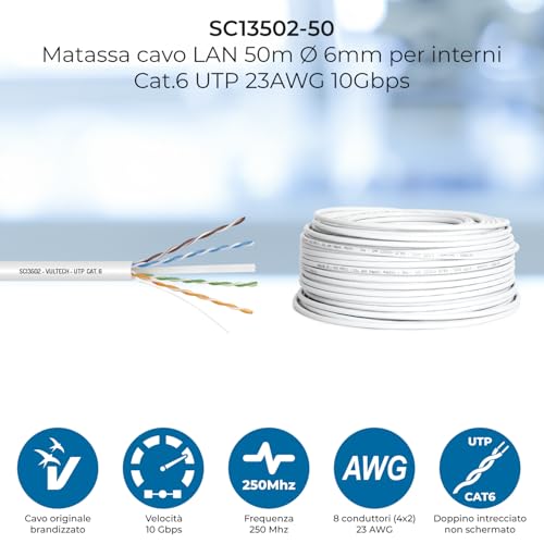 Vultech sc13502 – 50 Cewka LAN, kategoria 6, UTP, 23 AWG, 50 m, Biały