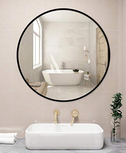 Espejo de pared grande círculo negro - Espejo redondo con marco de metal dorado para sala de estar, Baño, Cuarto (Color: oro, Tamaño: 40/50/60/70 cm)