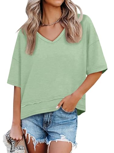 Image of UNCLECAT Womens V Neck T Shirts Summer Trendy Loose Fit Casual Tops Tees