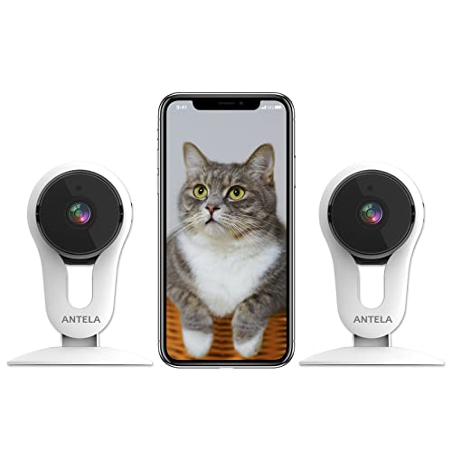 ANTELA Überwachungskamera WLAN IP Kamera 1080P Innen, 2 Wege Audio, Bewegungserkennung, Nachtsicht, Speicherung auf MicroSD-Karte/Cloud, Kompatibel mit Alexa, Google Assistant, App Kontrolle, 2 Stücke Cover