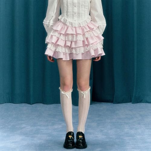 Lolita Kawaii Skirt Women Teen Girl Sweet Cute Ruffle Layered Mini Skirt Y2K High Waist Lace Cake Skirts2