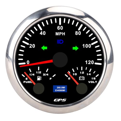 ochun 85mm Gps速度計走行距離計3 in 1速度電圧計トラック用燃料ゲージ7カラーバックライトを備えたRVSヨット精密ボートマイレージスピードメーターブラックダイヤルブラックベゼルCX8307b (ブラックダイヤルシルバーベゼルC)