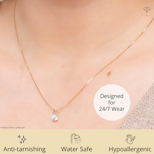 MAX + STONE 14k Gold 8mm Round Solitaire Cubic Zirconia Pendant Necklace for Women with 18 Inch Box Chain4