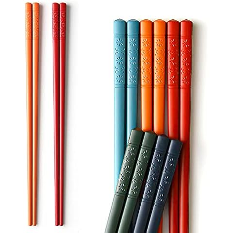 Chopsticks, YFWOOD 5 Pairs Chopsticks Reusable Dishwasher Safe, Non-Slip Chopsticks Set Japanese Style, 9.64 Inch Cover