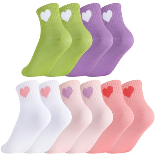 Utensilsto 5 Paar Mädchen Socken Tennissocken Kinder Herz Socken Kinder, Baumwolle Sportsocken,Laufsocken Crew Socken Mädchen
