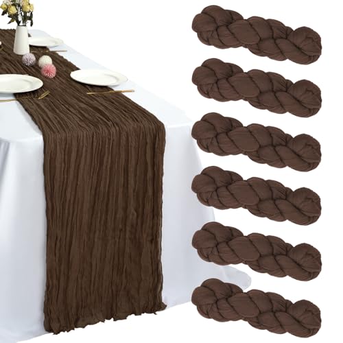 RestfulGlow 6 Pack Brown Cheesecloth Table Runner 10FT Boho Gauze Fabric Table Runner 35 x 120 Inch Rustic for Fall Thanksgiving Wedding Decor Baby Shower Party Boho Holiday Decoration