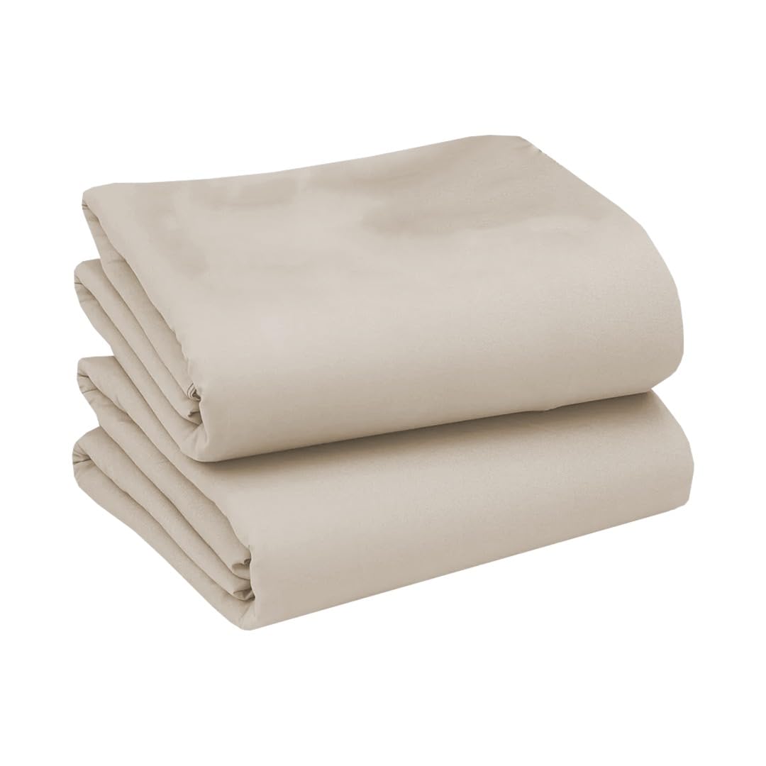 Ziya Homes 25cm Deep Fitted Sheet Double (2 Pack) Polycotton Fabric - Breathable & Soft Hotel Grade Bed Sheets - Easy Care Non-Iron Bottom Sheet (Beige, 137x190 cm)