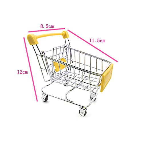 2 Pcs Mini Shopping Cart Small Supermarket Cart Metal Shopping Utility Supermarket Handcart Trolley, Yellow and Pink