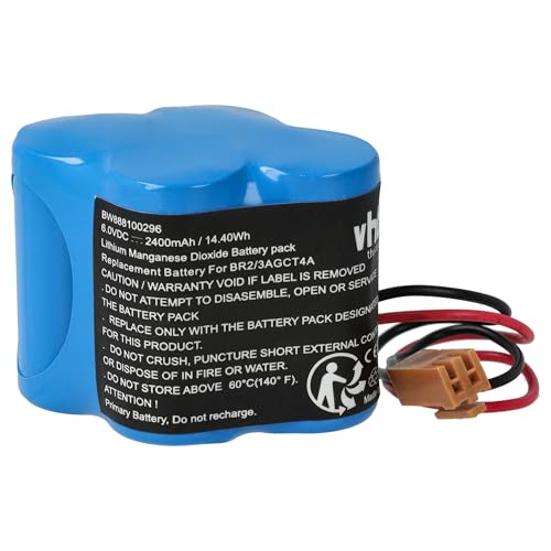 vhbw Batería no Recargable reemplaza GE/Fanuc BR 2/3AGCT4A, CL 25A, PLC 18 T para Controlador de periférico (2400 mAh, 6 V, Li MnO2)